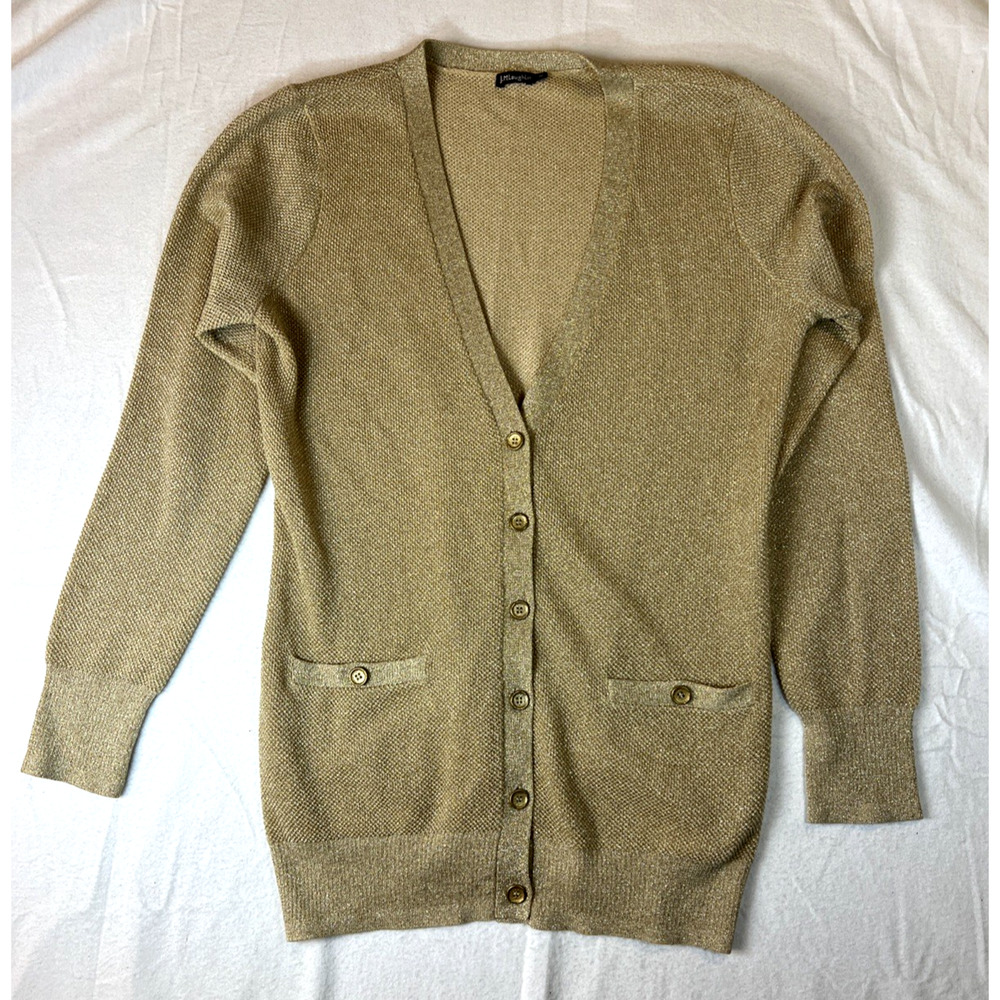 J.‎ McLaughlin Metallic Gold Cardigan Button Up V-Neck Y2K Medium